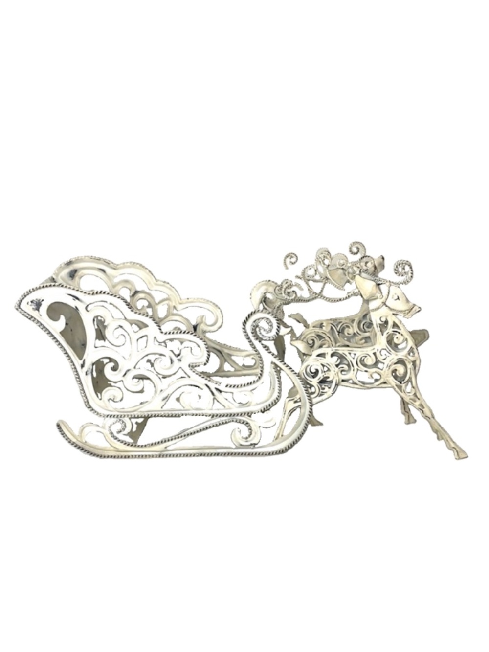 Hammered Metal Sleigh 2 Reindeer 3 Pieces